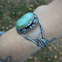 Load image into Gallery viewer, Chrysoprase &amp; Pyrite Moth &amp; Leaf Statement Cuff