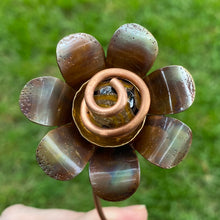 Load image into Gallery viewer, Copper, Brass, &amp; Glass Flower Pick / Yellow + Black Swirl