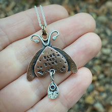 Load image into Gallery viewer, Kingman Turquoise Mixed Metal Moth Necklace / 22”