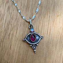 Load image into Gallery viewer, Pink Tourmaline &amp; Synthetic Opal Eye Necklace / 16”