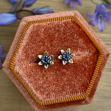 Load image into Gallery viewer, Iolite Brass Flower Stud Earrings