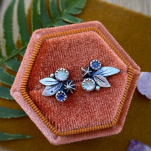 Load image into Gallery viewer, Fluorite &amp; Iolite Leafy Stud Earrings