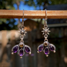 Load image into Gallery viewer, Amethyst &amp; Citrine Starry Flower Earrings