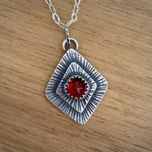 Load image into Gallery viewer, Garnet Shield Stamped Pendant Necklace / 19”