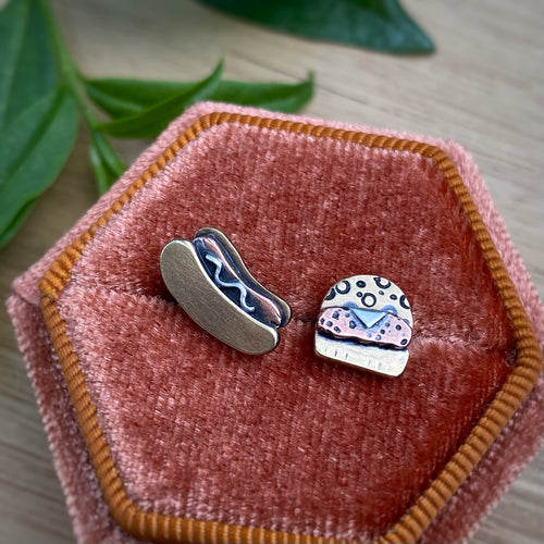 Hamburger & Hot Dog Stud Earrings