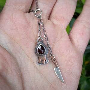 Garnet Drippy + Knife Necklace / 18”