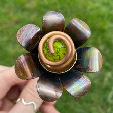 Load image into Gallery viewer, Copper, Brass, &amp; Glass Flower Pick / Yellow Speckles