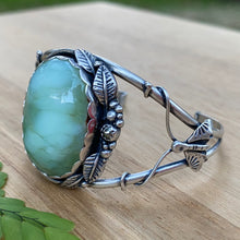 Load image into Gallery viewer, Chrysoprase &amp; Pyrite Moth &amp; Leaf Statement Cuff