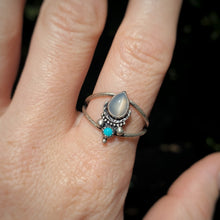 Load image into Gallery viewer, White Moonstone &amp; Turquoise Statement Ring / Size 11.25 - 11.5
