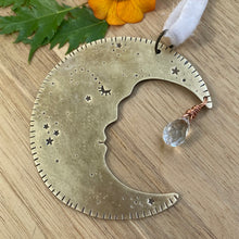 Load image into Gallery viewer, Brass &amp; Glass Crescent Moon Ornament {E}