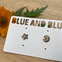 Load image into Gallery viewer, Brass Layered Moon &amp; Star Stud Earrings