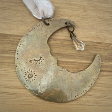 Load image into Gallery viewer, Brass &amp; Glass Crescent Moon Ornament / Blush