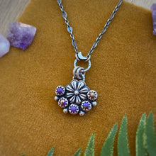 Load image into Gallery viewer, Purple Copper Turquoise Lunar Flower Necklace / 16”