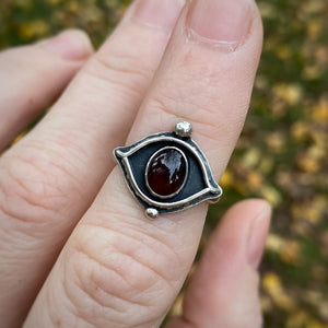 Garnet Evil Eye Ring / Size 6.5