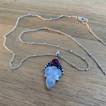 Load image into Gallery viewer, Rainbow Moonstone, Pink Tourmaline, &amp; Iolite Leaf Necklace / 20”