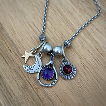 Load image into Gallery viewer, Amethyst &amp; Garnet Celestial Charm Necklace / 18”