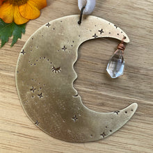 Load image into Gallery viewer, Brass &amp; Glass Crescent Moon Ornament {A}
