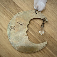 Load image into Gallery viewer, Brass &amp; Glass Crescent Moon Ornament / Blush