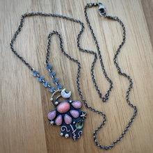 Load image into Gallery viewer, Pink Opal, Coral, &amp; Peridot Lunar Flower Necklace / 22.5”