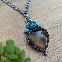 Load image into Gallery viewer, Black Bridge Variscite, Smokey Quartz, Pyrite, &amp; Turquoise Chunky Chain Statement Necklace / 18”