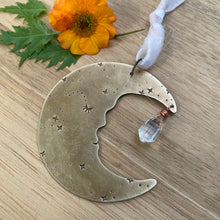 Load image into Gallery viewer, Brass &amp; Glass Crescent Moon Ornament {A}