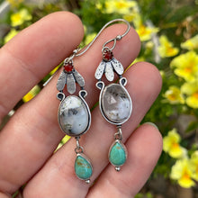 Load image into Gallery viewer, Carnelian, Dendritic Opal, &amp; Kingman Turquoise Flower Earrings