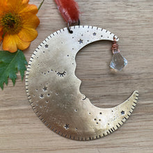Load image into Gallery viewer, Brass &amp; Glass Crescent Moon Ornament {B}