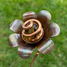 Load image into Gallery viewer, Copper, Brass, &amp; Glass Flower Pick / Yellow + Black Swirl