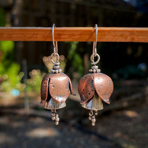 Mixed Metal Fuchsia Bell Earrings
