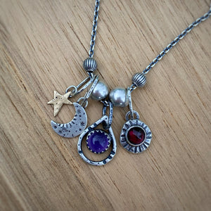 Amethyst & Garnet Celestial Charm Necklace / 18”