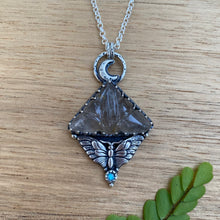 Load image into Gallery viewer, Rutile Quartz &amp; Labradorite Moth Necklace / 20”