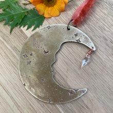 Load image into Gallery viewer, Brass &amp; Glass Crescent Moon Ornament {D}