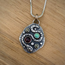 Load image into Gallery viewer, Garnet, Turquoise, &amp; Pyrite Snake Pendant Necklace / 20”