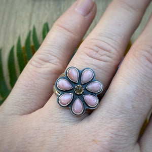 Pink Opal & Citrine Flower Power Ring / Size 8.75