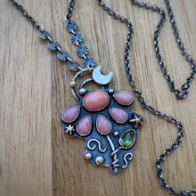 Load image into Gallery viewer, Pink Opal, Coral, &amp; Peridot Lunar Flower Necklace / 22.5”