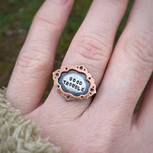 “Good Trouble” Ornate Frame Ring / Size 8.5