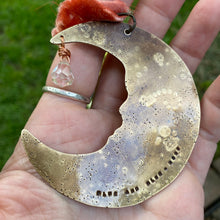 Load image into Gallery viewer, Brass &amp; Glass Crescent Moon Ornament {C}