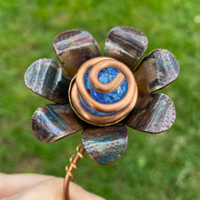 Load image into Gallery viewer, Copper, Brass, &amp; Glass Flower Pick / Blue Speckles