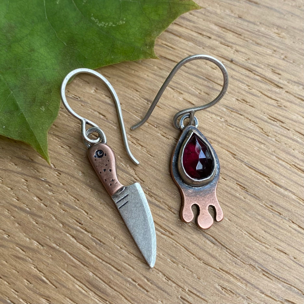 Garnet Drippy + Knife Dangle Earrings {B}