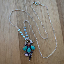 Load image into Gallery viewer, Kingman Turquoise, Sunstone, &amp; Pink Opal Lunar Flower Necklace / 20”
