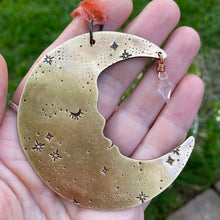 Load image into Gallery viewer, Brass &amp; Glass Crescent Moon Ornament {D}