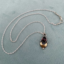 Load image into Gallery viewer, Teardrop Garnet Brass Moon Necklace / 17”