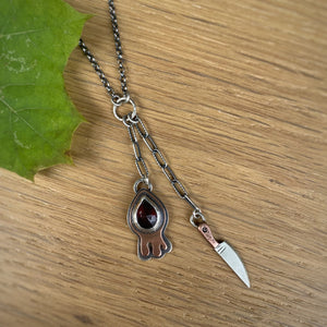 Garnet Drippy + Knife Necklace / 18”