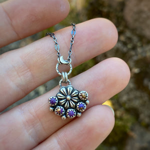 Purple Copper Turquoise Lunar Flower Necklace / 16”