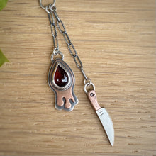 Load image into Gallery viewer, Garnet Drippy + Knife Necklace / 19”