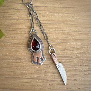 Garnet Drippy + Knife Necklace / 19”