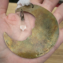 Load image into Gallery viewer, Brass &amp; Glass Crescent Moon Ornament / Blush