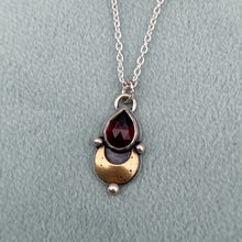Load image into Gallery viewer, Teardrop Garnet Brass Moon Necklace / 17”