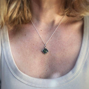 Green Serpentine Evil Eye Necklace / 18”