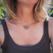 Load image into Gallery viewer, Kingman Turquoise &amp; Pink Opal Lunar Butterfly Necklace / 17”
